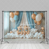 Aperturee - Aperturee Blue Curtain Balloons Bears Cake Smash Backdrop
